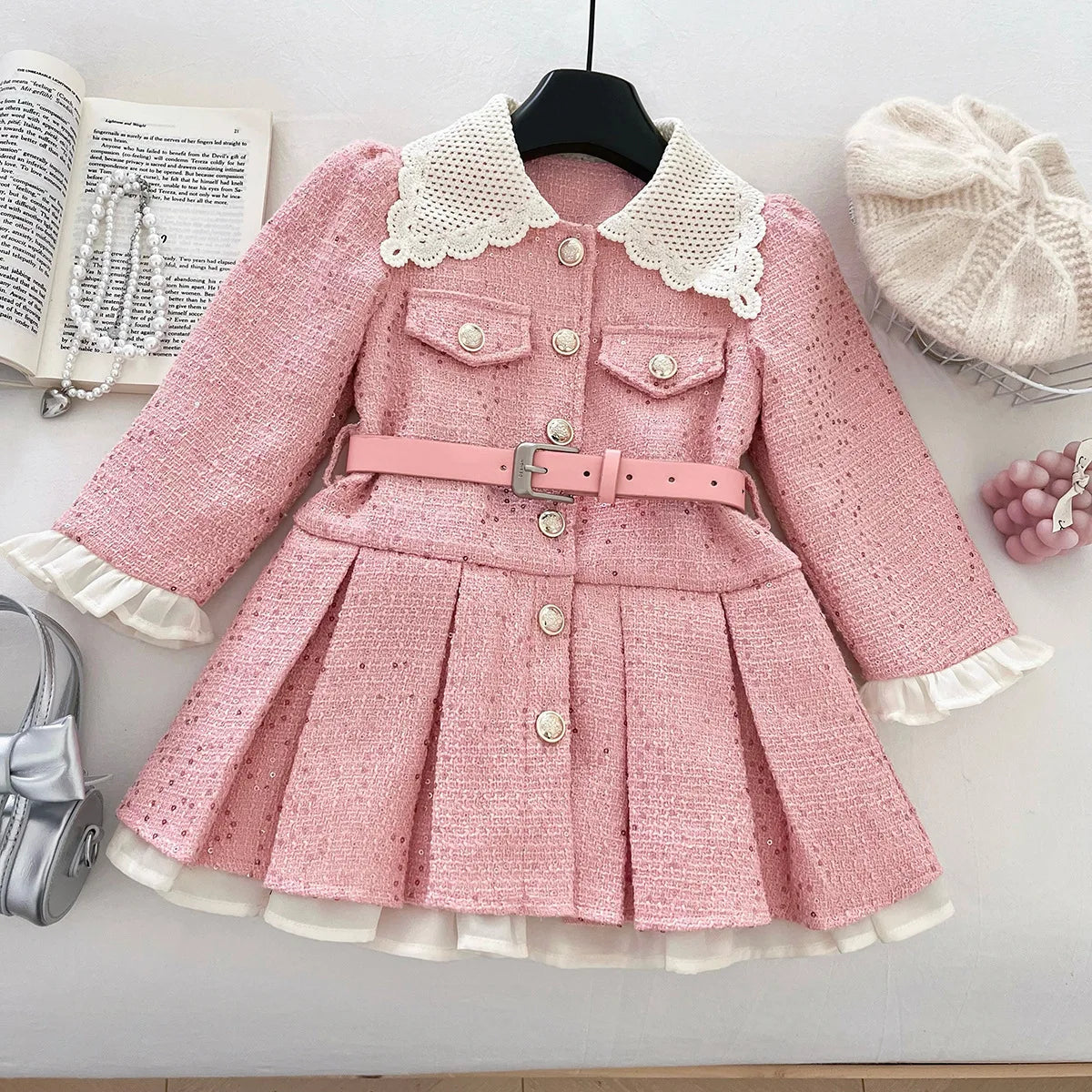 Girls' Long-Sleeved Collar Design Winter Dresses childrensterritory