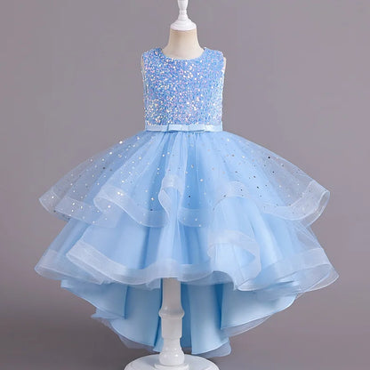 Kids Girls Sequins Design Fluffy Princess Party Trailing Dresses