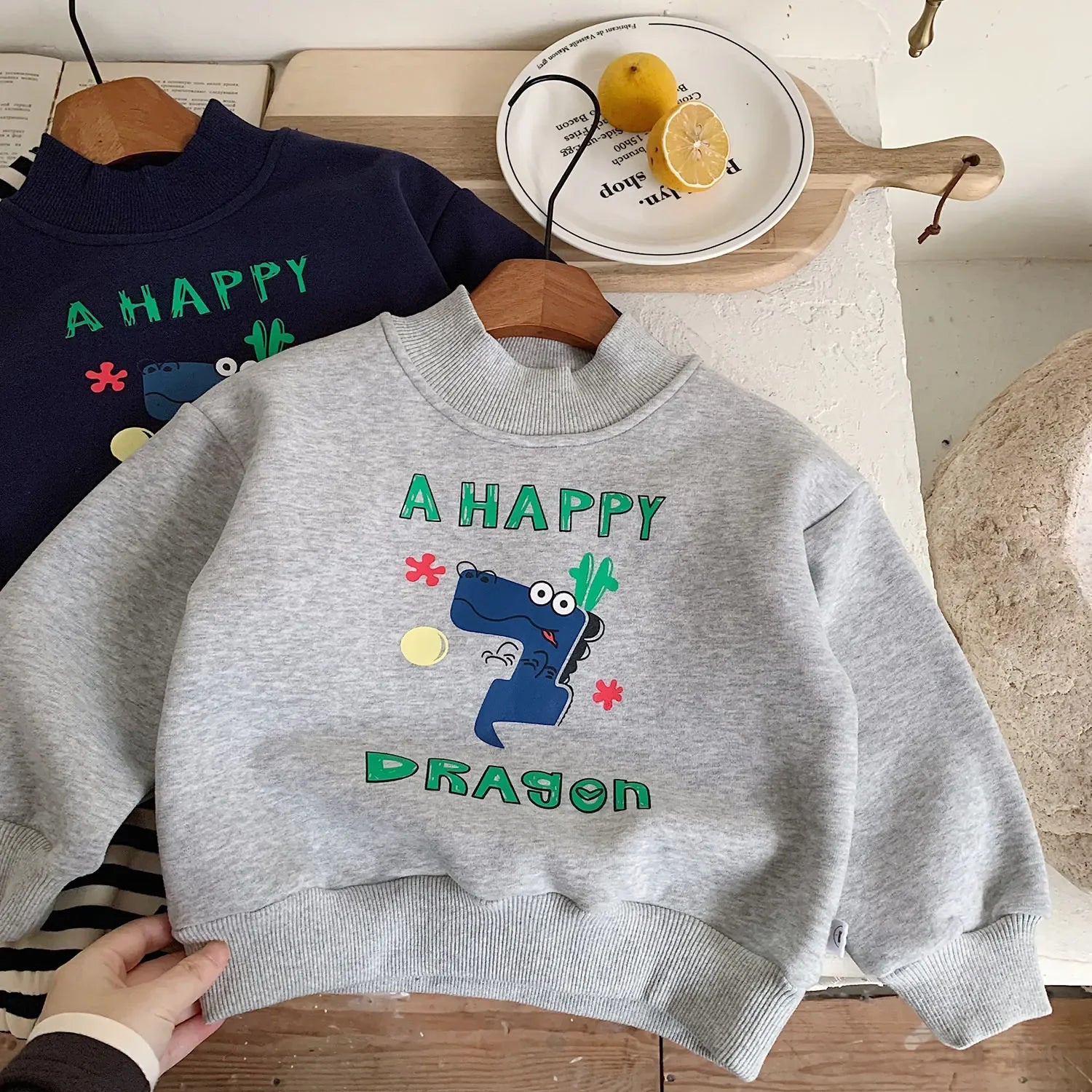 Kids Cartoon Print Long-Sleeved Winter Sweatshirt