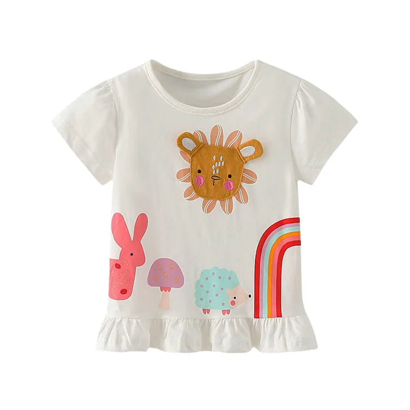 Kids Girls Cartoon Design Cotton Summer Tees/Tops childrensterritory
