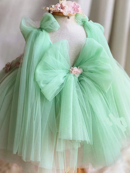 Flower Embroidery Bow-Backed Design Little Girls&