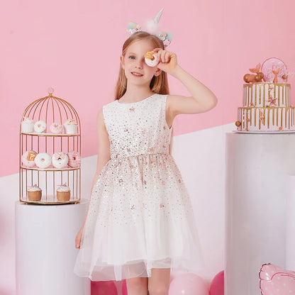 Kids Girls Sleeveless Sequin Princess Dresses for Summer childrensterritory