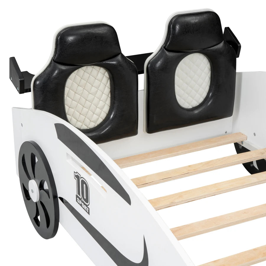 Race Car Design Twin Platform Bed with Backrest and Storage childrensterritory