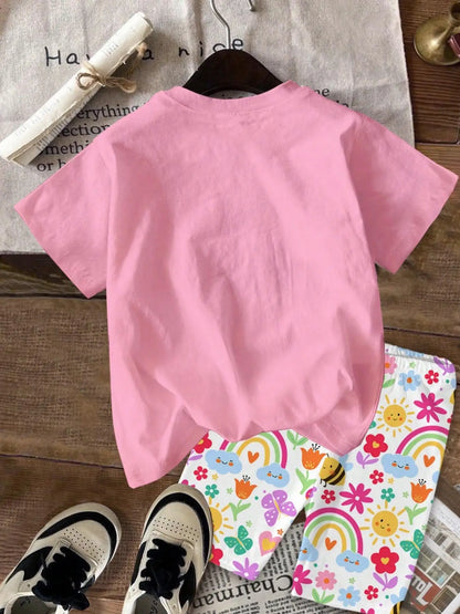 Cartoon Rainbow Design Little Girls Cotton Top