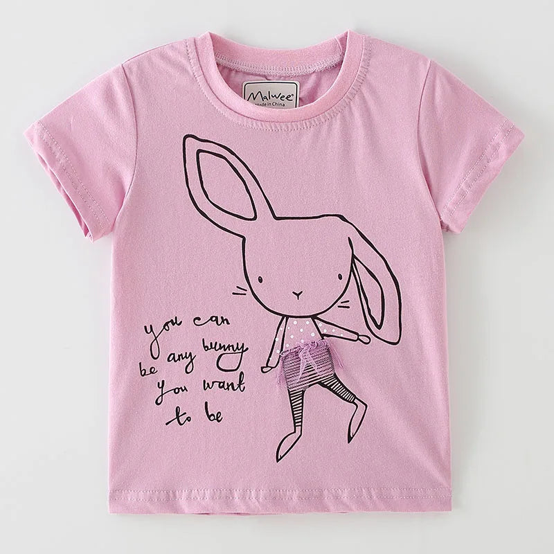 Kids Girls Stylish Cartoon Animal Prints Cotton Tops Tees for Summer childrensterritory