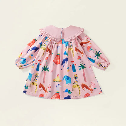 Kids Girls Peter Pan Collar Graffiti Print Dress