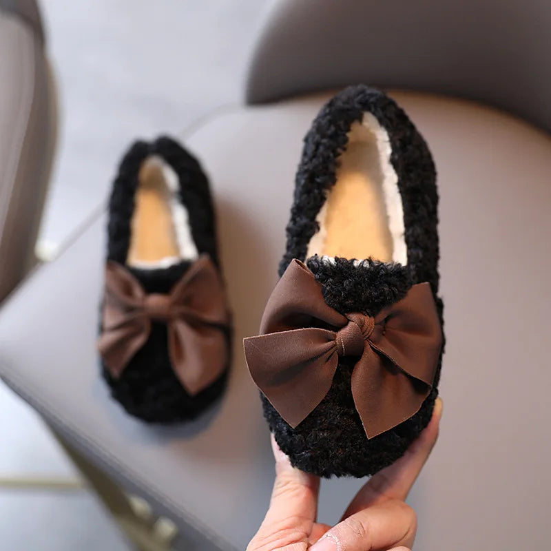 Girls Bow Fur Design Soft And Stylish Shoes childrensterritory