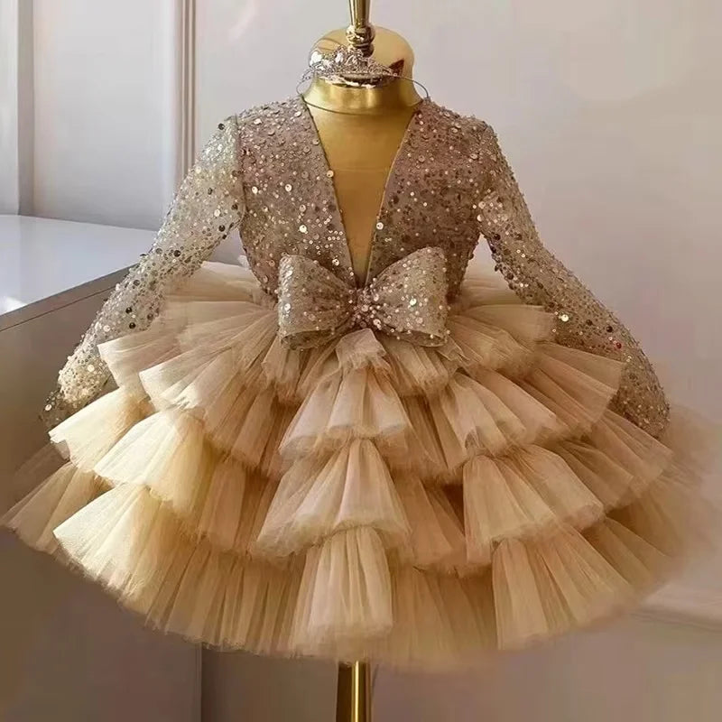 Shining V-Neck Baby/Kids Girls Communion Dresses