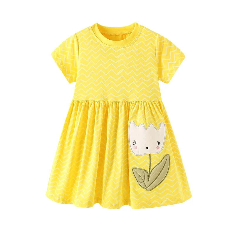 Kids Girls Soft Cotton Cartoon Print Summer Casual Dress