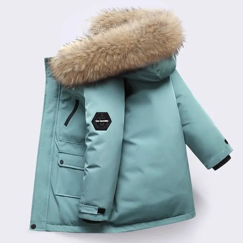 Boys Zipper Hooded Fur Collar Design Warm Jackets childrensterritory