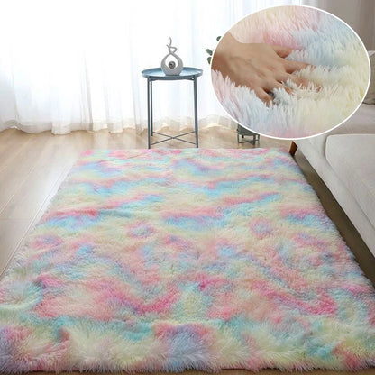 Soft Furry Rainbow Rugs for Kids Bedroom Decor