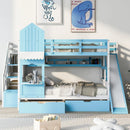 Full-Over-Full Castle Bunk Bed with Slide, Shelves, and Drawers childrensterritory