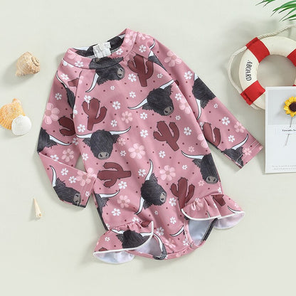 Kids Girls Long Sleeve Printed Bathing Suit/Swimwear childrensterritory