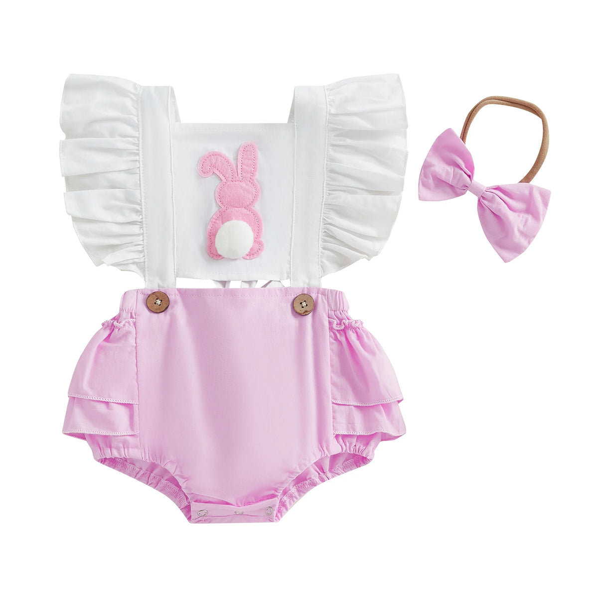 Bunny Embroidered Easter Outfit Set for Baby Girls, 2 Pieces