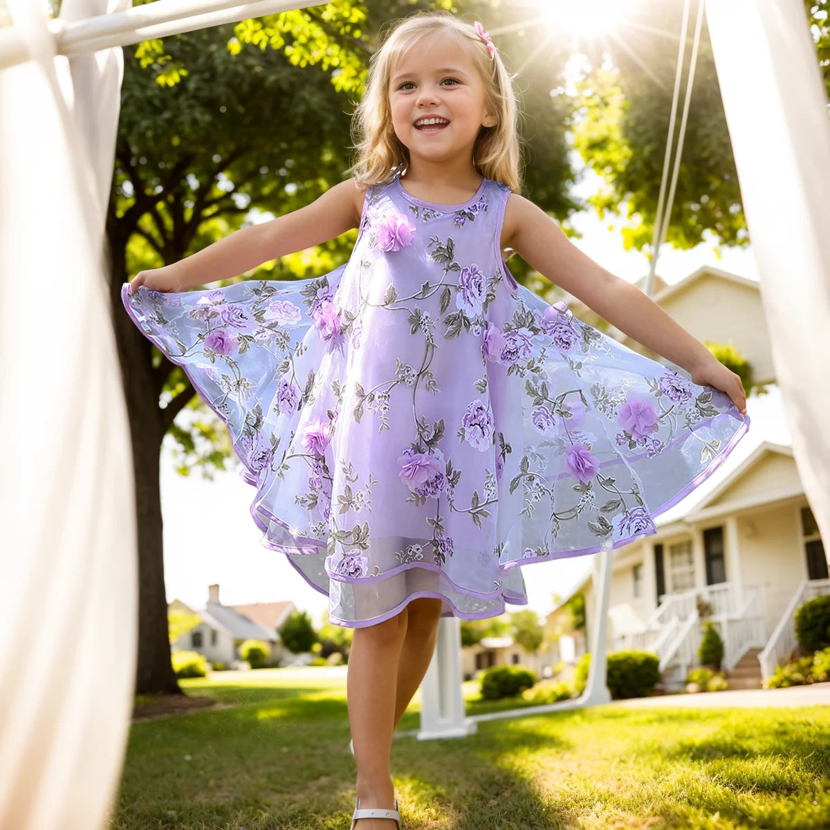 Floral Design Bohemian Style Kids Girls Summer Beach Dresses childrensterritory