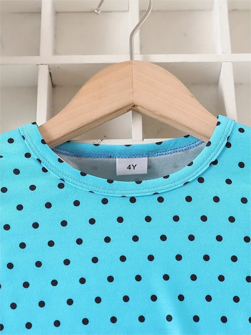 Kids Girls Dots &amp; Kitty Print Long Sleeve Casual Dress childrensterritory