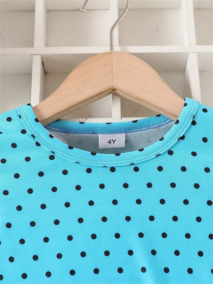 Kids Girls Dots &amp; Kitty Print Long Sleeve Casual Dress childrensterritory