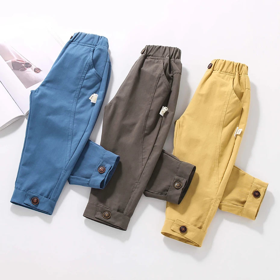 Solid Color Casual Style Trousers For Little Girls