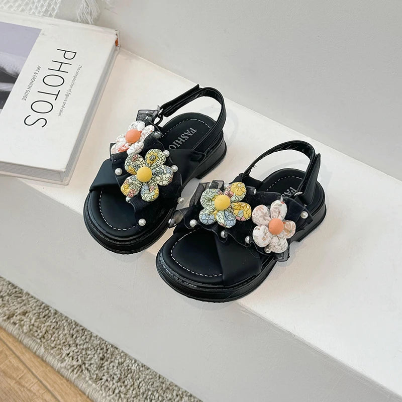 Open Toe Flower Lace Anti Slip Girls Sandals