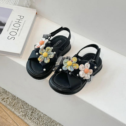 Open Toe Flower Lace Anti Slip Girls Sandals