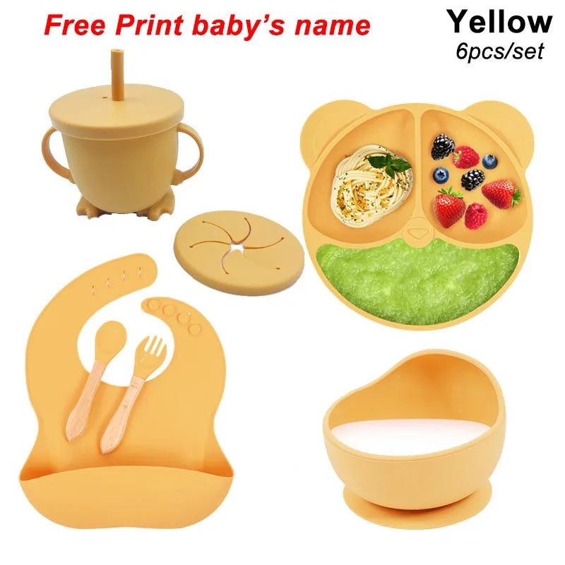 Personalized 6Pcs Toddler Feeding Suction Bowl Silicone Plates Set childrensterritory