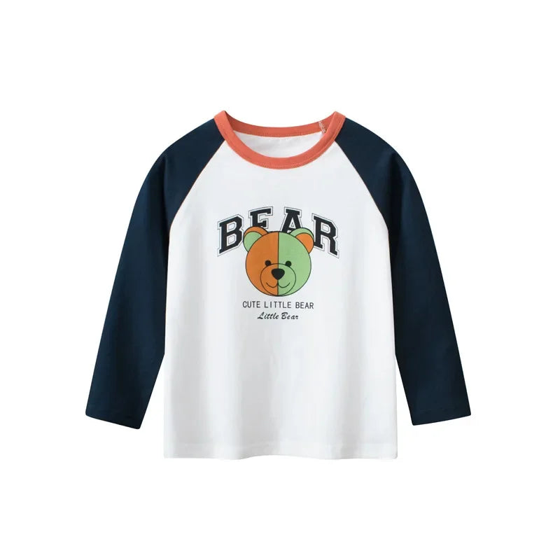 Trendy Boys Long Sleeve Bear Cartoon Design Cotton T-Shirts childrensterritory