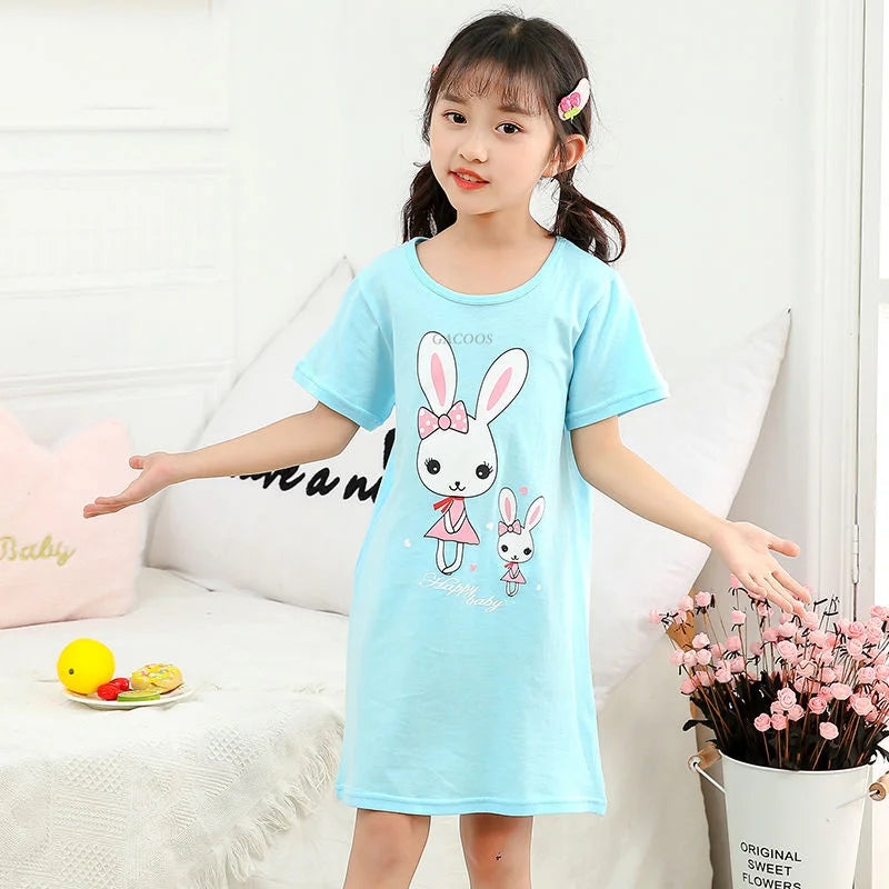 Kids Girls Unicorn Cartoon Design Soft Cotton Long Night Dresses