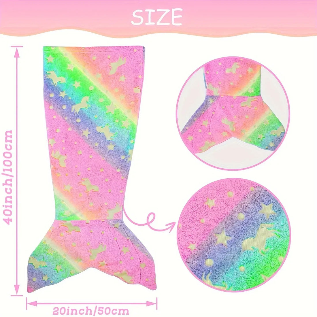 Soft Glow-in-the-Dark Flannel Mermaid Tail Blankets childrensterritory