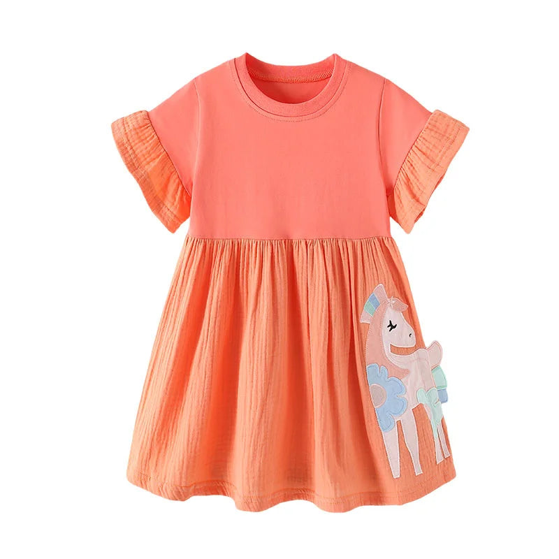 Kids Girls Soft Cotton Cartoon Print Summer Casual Dress