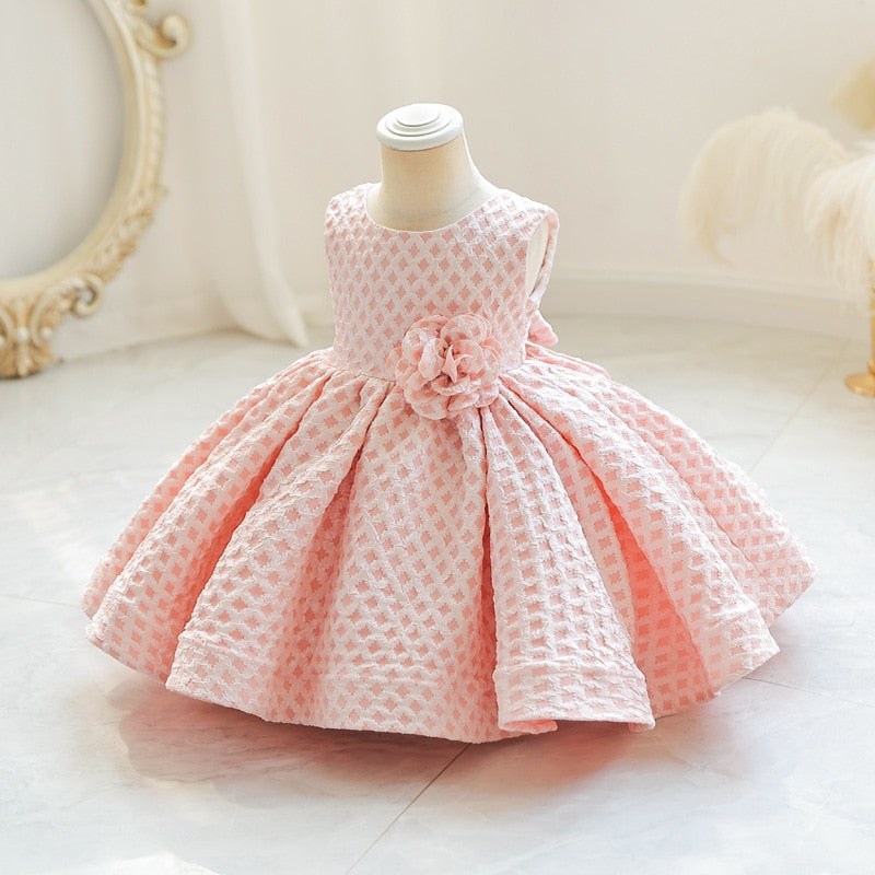 Baby Girl Plaid Flower Bowknot Sleeveless Evening Party Outfit childrensterritory