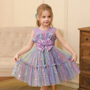 Kids Girls Star Sequin Colorful Bow Splicing Princess Dresses childrensterritory