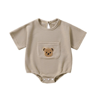 Baby Boys/Girls Bear Embroidery Waffle Bodysuit childrensterritory