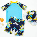 Cartoon Print Short Sleeve 3pcs Swimwear with Hat for Little Boys