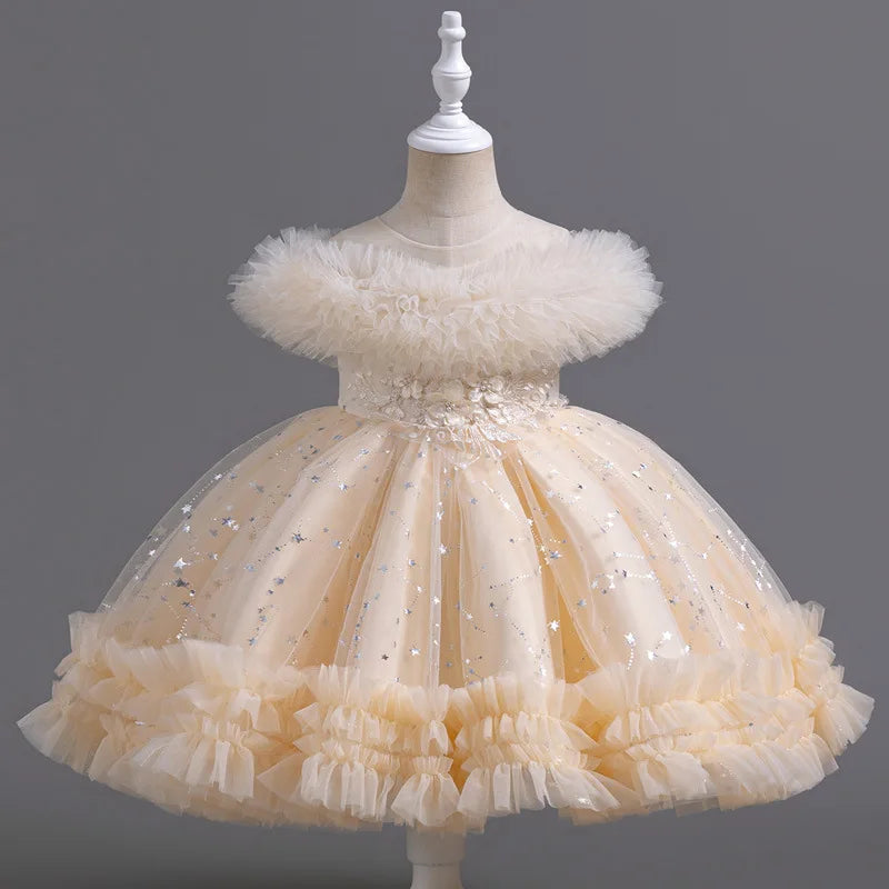 Star Sequin Design Fluffy Evening Princess Dresses childrensterritory