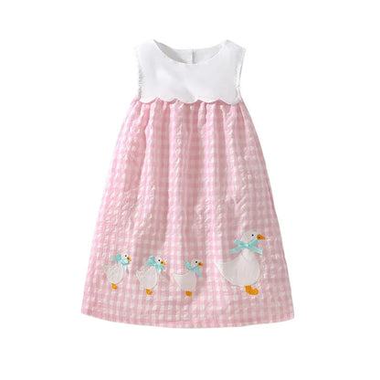 Little Girls Elegant Cartoon Embroidered Summer Dresses childrensterritory