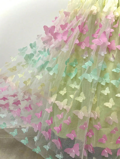 3D Butterfly Design Kids Girls Mesh Bow Long Princess Dress childrensterritory
