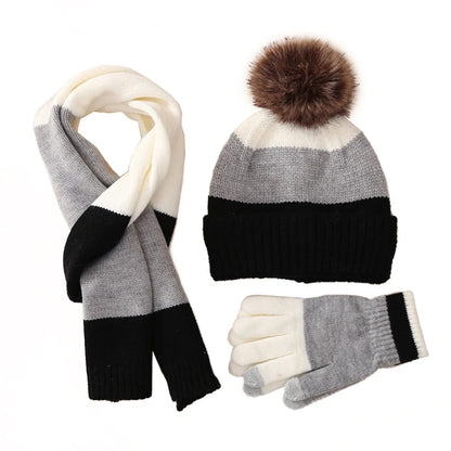 Little Boys and Girls Knitted Warm Plush Hat Scarf Gloves Set
