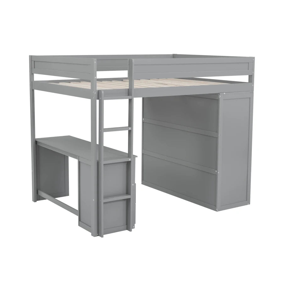Full-size Loft Bed with Closets and Two-Drawer Desk with Cabinet childrensterritory