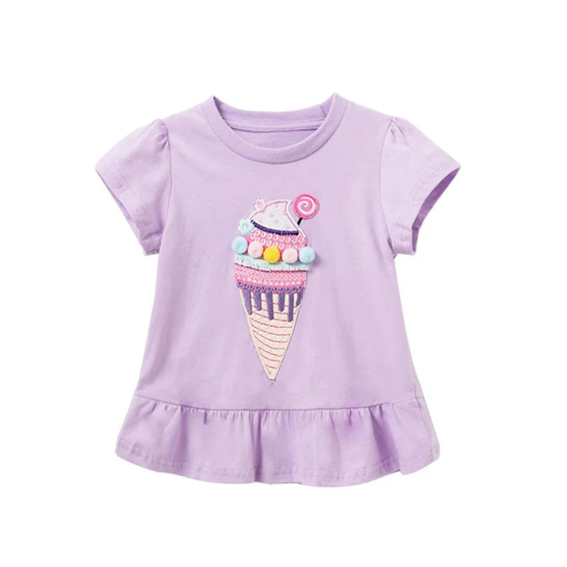 Unicorn and Ice Cream Embroidery Summer Tops for Girls