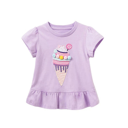 Unicorn and Ice Cream Embroidery Summer Tops for Girls