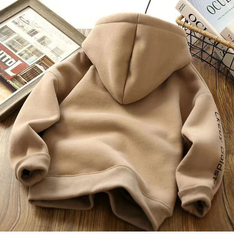Letter Print With Plush Lining Thick Boys Hoodies childrensterritory