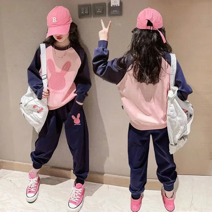 Cartoon Rabbit Pattern Girls Casual Sports Suit childrensterritory