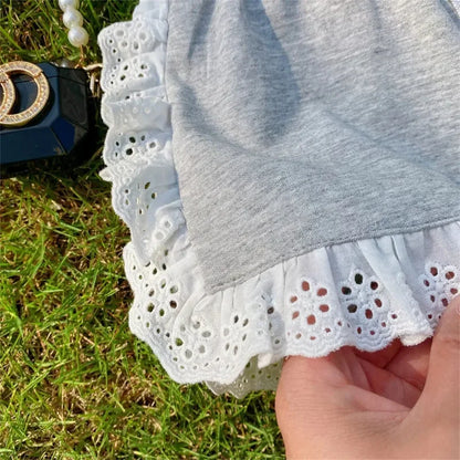 Lace Design Half Sleeves Girls Summer Casual Clothing Set childrensterritory