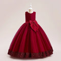 Solid Color Sequin Bow Design Kids Girls Formal Evening Vestidos childrensterritory
