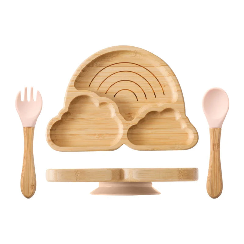 Baby Wooden Tableware Set with Silicone Suction Handle childrensterritory