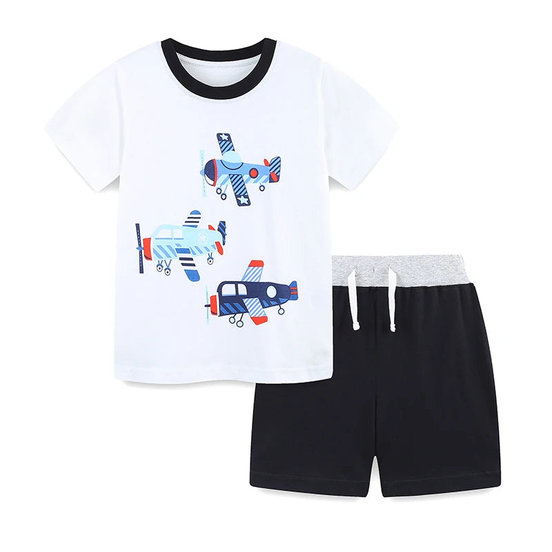 Kids Boys Cartoon Plane Design Summer Clothing Sets childrensterritory