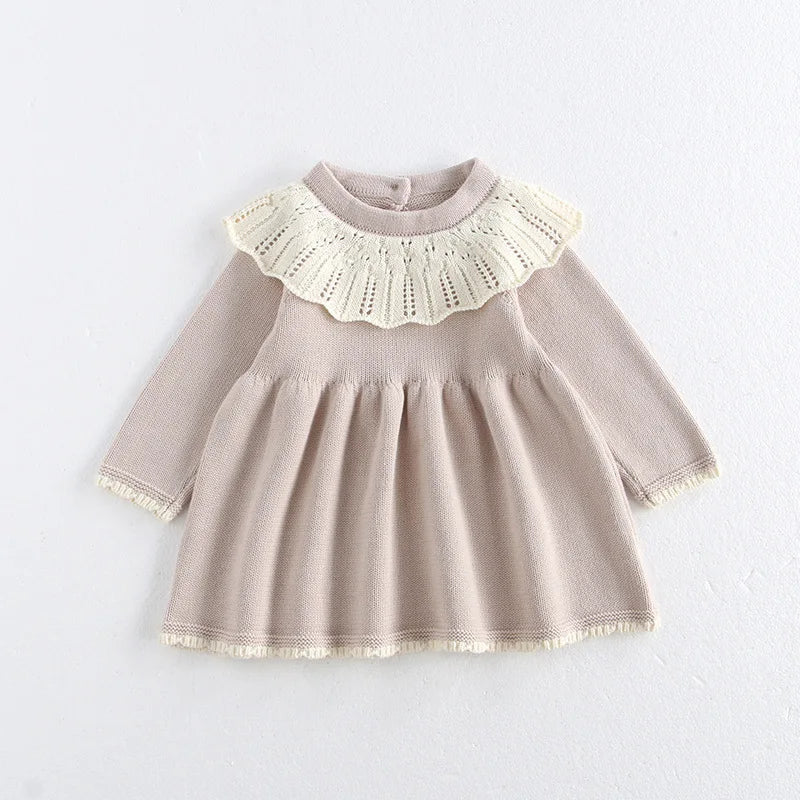 Girls’ Long Sleeves Collar Design Warm Dresses