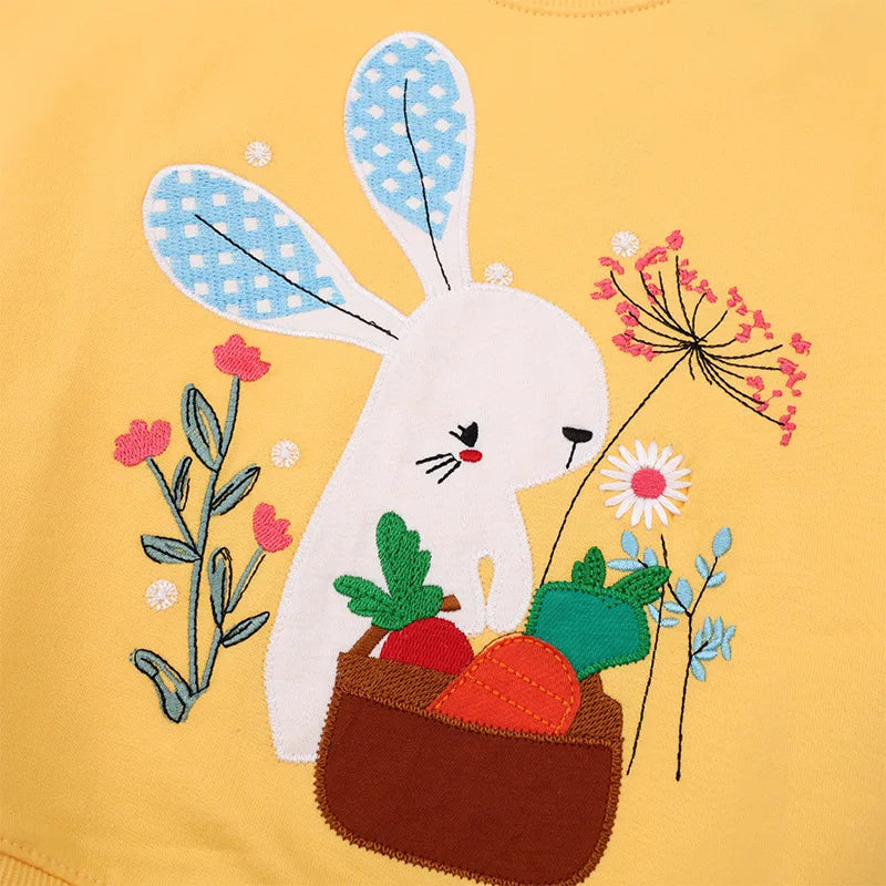 Kids Girls Rabbits Appliques Cotton Sweatshirts