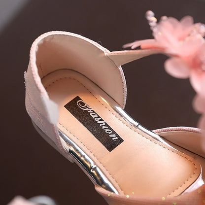 Girls Low Heel Rhinestone Flower Wedding Party Princess Shoes childrensterritory
