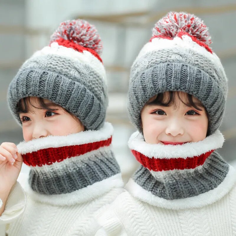Korean Style Kids Knitted Wool Ball Beanies and Scarf Set childrensterritory